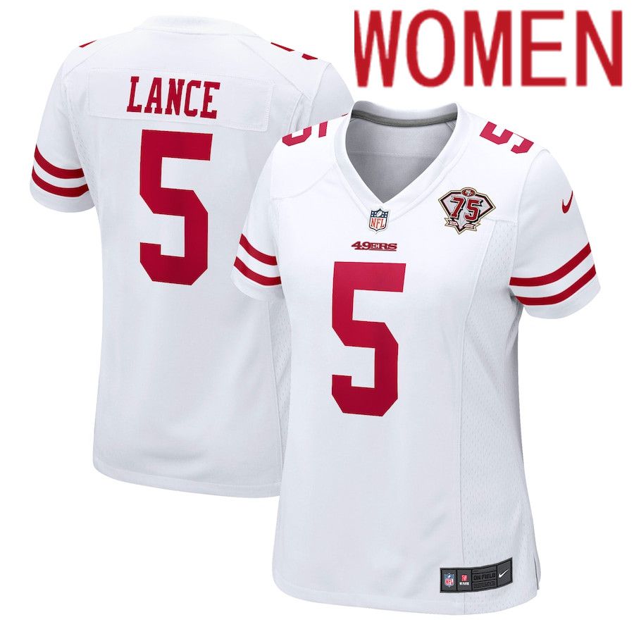 Women San Francisco 49ers 5 Trey Lance Nike White 75th Anniversary Player NFL Jersey